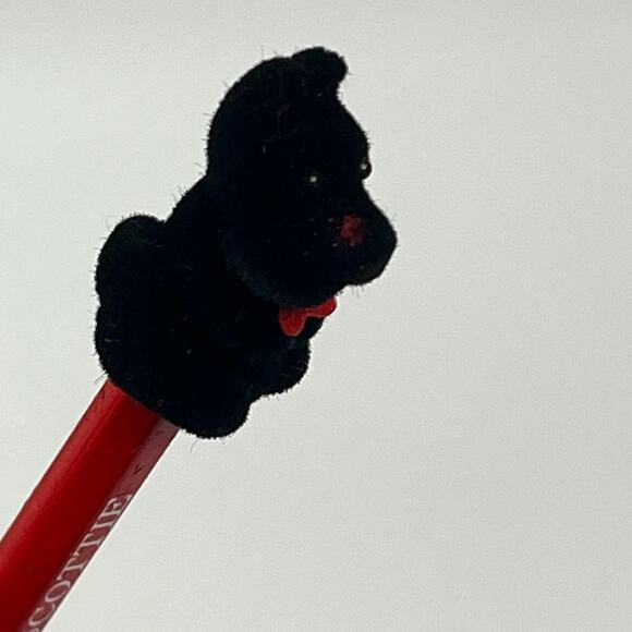 Vintage Dept 56 Scottie Dog Pencil Set With Red Knit Stocking Holder Taiwan 9" - Picture 6 of 11